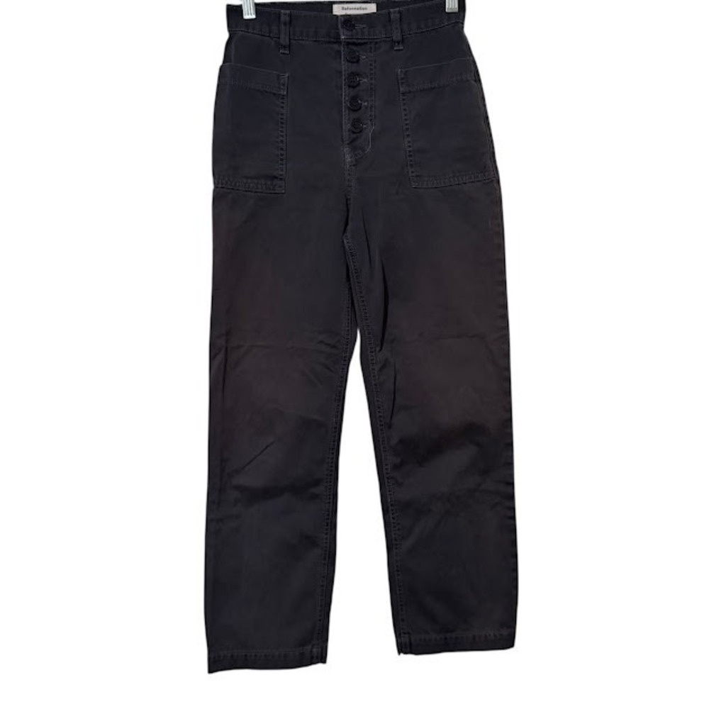 Reformation Jeans Gray Alicia Button Fly Straight Leg Cargo Ankle Pants Women 25